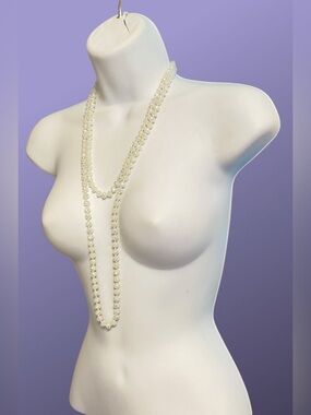 White Iridescent Glass Fasceted Beads Over-The-Head Style 58”